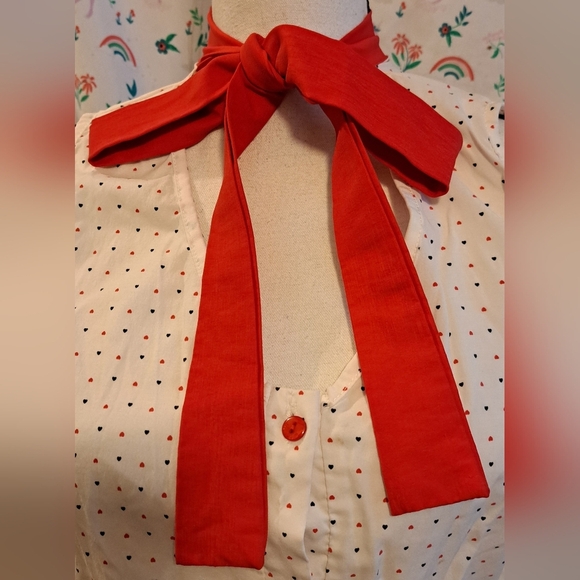 Y2K Hot Delicious White Cotton Heart Print Sailor Moon Blouse Top w/ Bow SZ XL - Picture 4 of 6